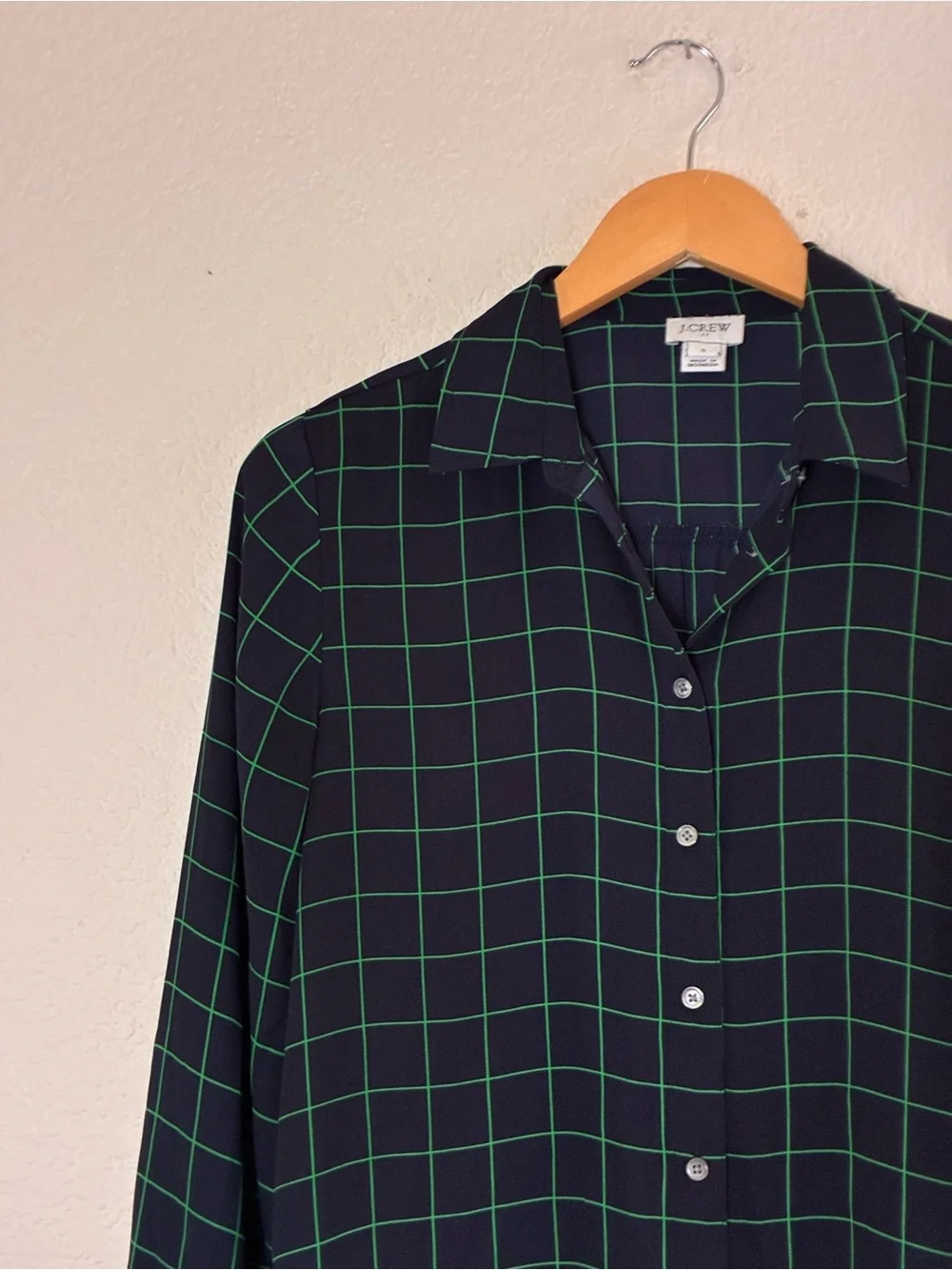 J. Crew | Navy and green airy lightweight long sleeve button front blouse small